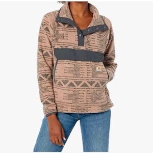 Carhartt Women's Relaxed Fit Fleece Pullover Warm Taupe Geometric Print Large